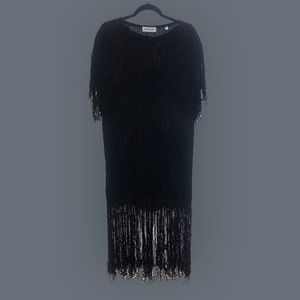 Black, Knit, Fringe Midi Dress